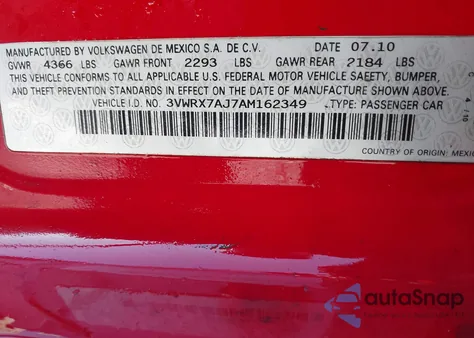 2010 Volkswagen Jetta Limited Edition из США, поврежденный, VIN 3VWRX7AJ7AM162349